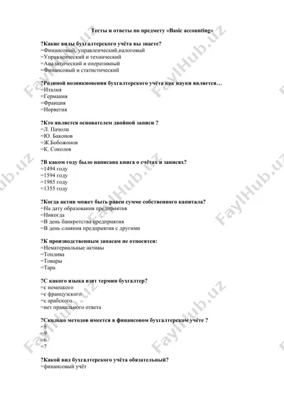 тестлар и жавоблар «asosiy buxgalteriya» mavzusida — DOC