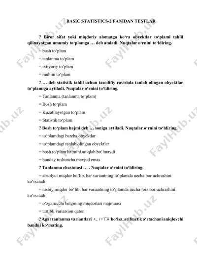 basic statistics-2 fanidan testlar — DOCX