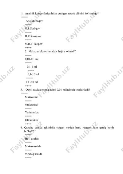 analitik kimyo faniga hissa qushgan uzbek olimlari — DOCX
