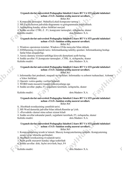 "tat fanidan oraliq nazоrat savоllari" — DOC