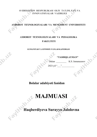 bolalar adabiyoti fanidan majmuasi — DOCX