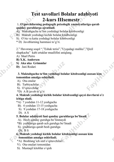 test savollari bolalar adabiyoti — DOCX