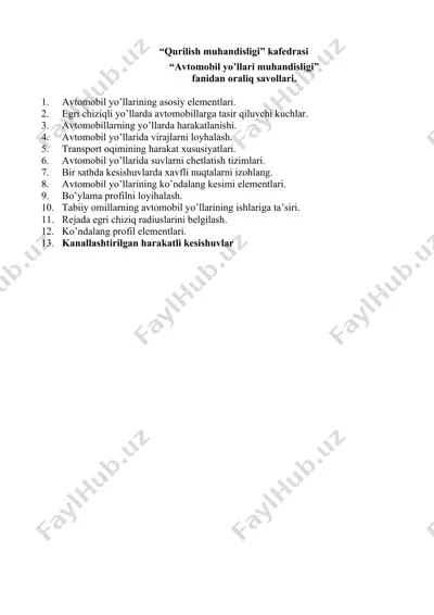 avtomobil yo'llari muhandisligi — DOCX