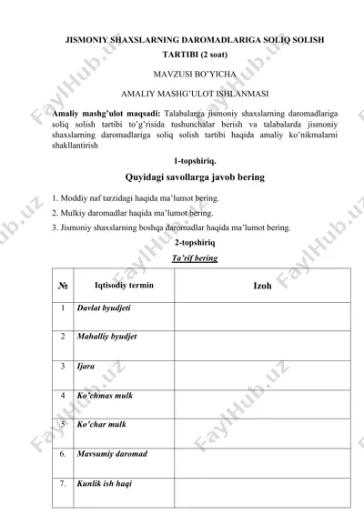 jismoniy shaxslarning daromadlariga soliq solish tartibi — DOCX