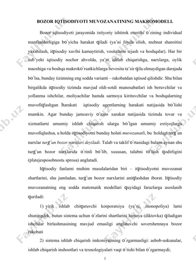 bozor iqtisodiyoti muvozanatining makromodeli — DOCX