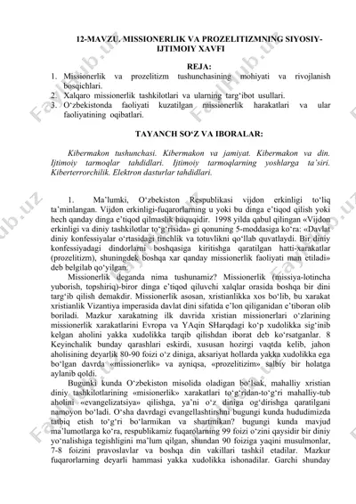 missionerlik va prozelitizmning siyosiy-ijtimoiiy xavfi — DOCX