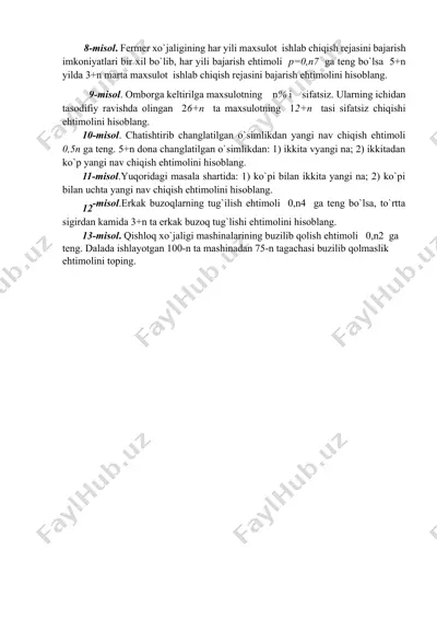 fermer xo`jaligining maxsulot ishlab chiqish ehtimoli — DOCX