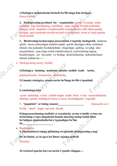 ekologiya fanining asosiy mazmuni — DOCX