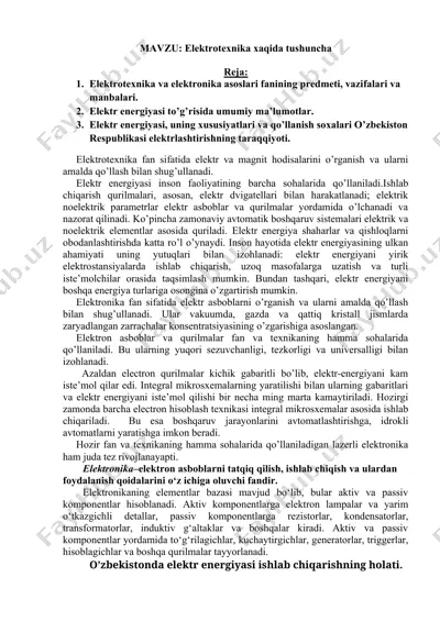elektrotexnika xaqida tushuncha — DOCX
