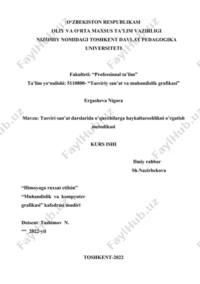 tasviri san’at darslarida o’quvchilarga haykaltaroshlikni o’rgatish metodikasi — DOCX