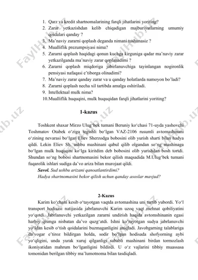 zararni qoplash haqida ma'luvlar — DOCX