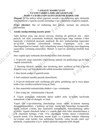 ta’lim tarbiya ishlari gigienasi. — DOC