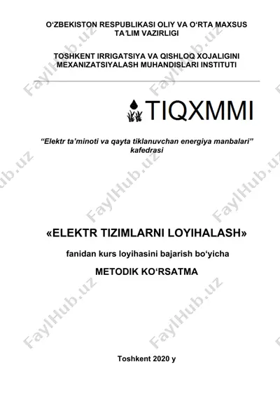 metodik ko‘rsatma «elektr sistemalarni loyihalash» kursi — DOC