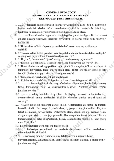 general pedagogy fanidan yakuniy nazorat savollari — DOCX