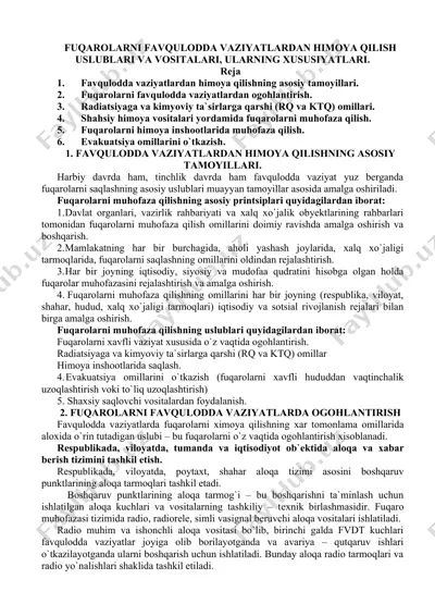 fuqarоlarni favqulоdda vaziyatlardan himоya qilish uslublari va vоsitalari, ularning хususiyatlari — DOCX