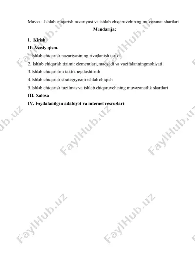 ishlab chiqarish nazariyasi va ishlab chiqaruvchining muvozanat shartlari — DOC