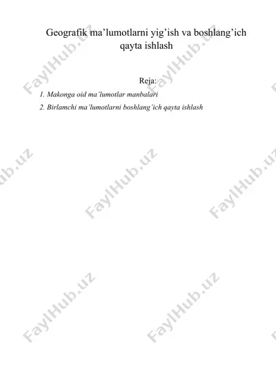 geografik ma’lumotlarni yig’ish va boshlang’ich qayta ishlash — DOCX