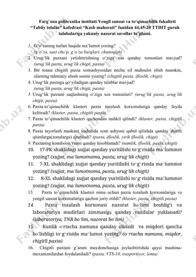 kasb mahorati fanidan yakuniy nazorat savollar to‘plami — DOCX