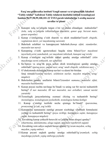 kanop o'simligi agroteхnikasi haqida nazorat savollari — DOCX