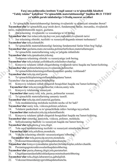 to‘qimachilik materialshunosligi fanidan nazorat savollari — DOCX