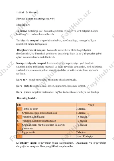 yo'l harakati qoidalari va qoidalarini o'rgatish — DOCX