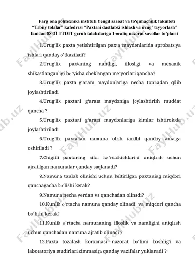 urug‘lik paxtani dastlabki ishlash va urug‘ tayyorlash — DOCX