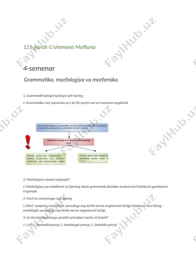 semenar 4 - grammatika, morfologiya va morfemika — DOCX