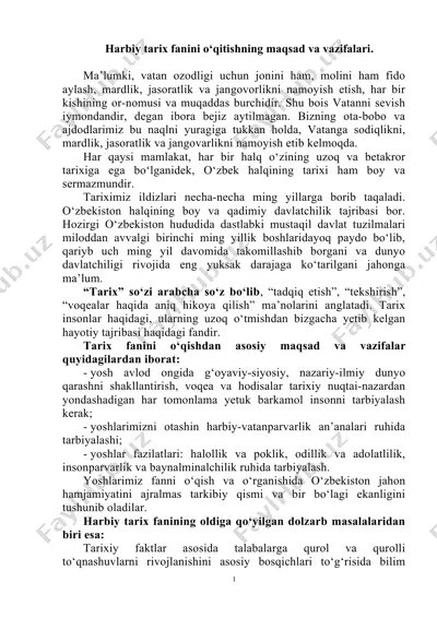 tarix fanini o‘qitishning maqsad va vazifalari — DOCX