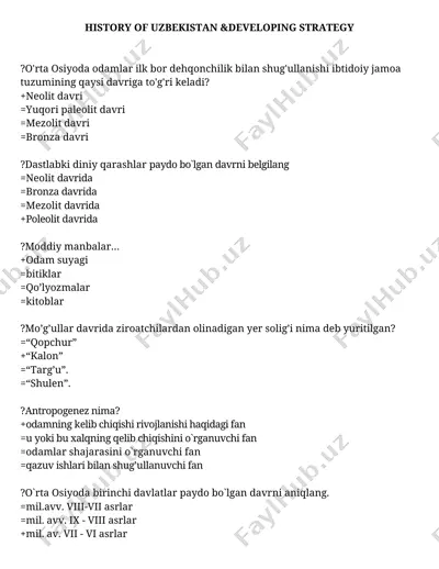 history of uzbekistan & developing strategy — DOCX
