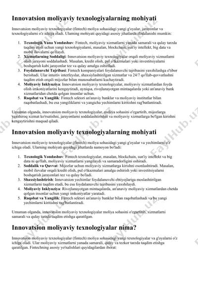 innovatsion moliyaviy texnologiyalar (fintech) — DOCX
