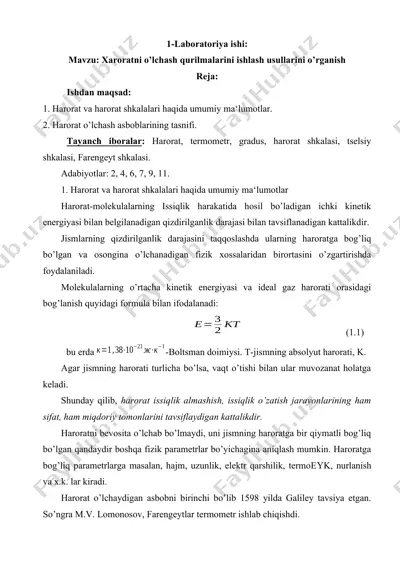 haroratni o’lchash qurilmalarini ishlash usullarini o’rganish — DOCX