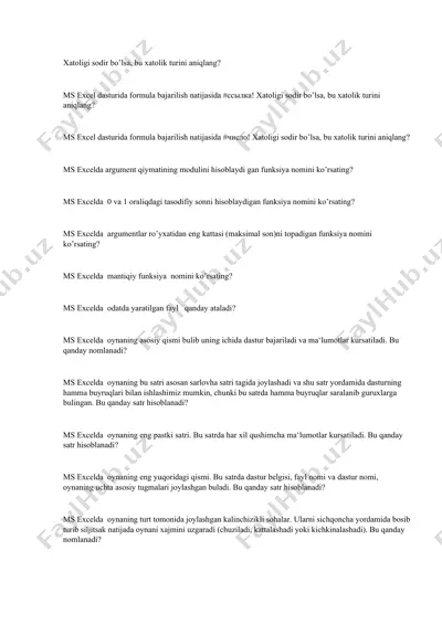 ms excel yordamchi savollar — DOCX