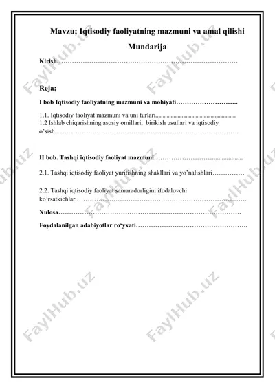 iqtisodiy faoliyatning mazmuni va amal qilishi — DOCX
