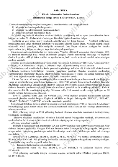 informatika faniga kirish ma'ruzasi — DOC