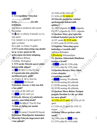 xitoyning tarixi — DOCX
