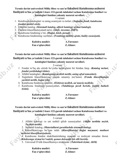 kutubxona fondlari va kataloglari — DOC