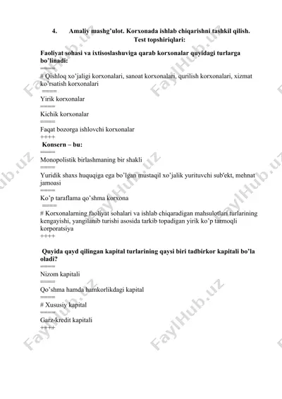 amaliy mashg'uolot. korxonada ishlab chiqarishni tashkil qilish — DOC