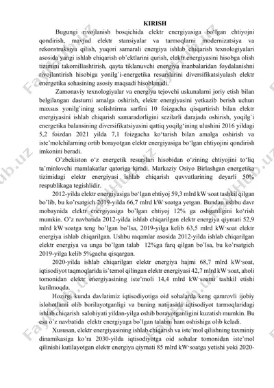 elektr energiyasini sarmoya qilish sohalari modernizatsiyasi — DOCX