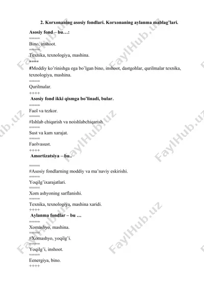 korxonaning asosiy fondlari — DOCX