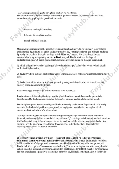 davlatning iqtisodiyotga ta’sir qilish usullari va vositalari — DOCX