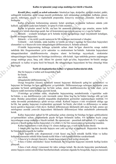 kallus to‘qimasini yangi oziqa muhitiga ko‘chirib o‘tkazish — DOCX