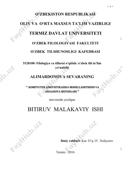 "kompyuter lingvistikasida modellashtirish va analogiya metodlari" — DOCX