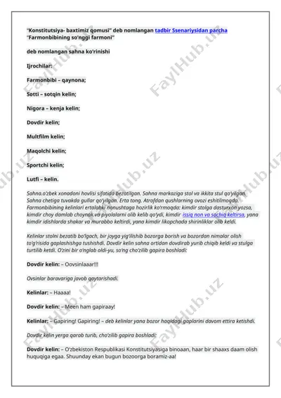"konstitutsiya- baxtimiz qomusi" tadbir ssenariysidan parcha — DOCX