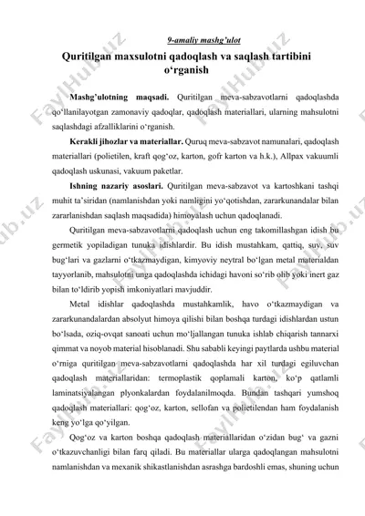 quritilgan maxsulotni qadoqlash va saqlash tartibi — DOCX