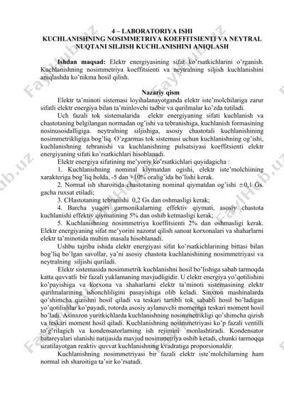 elektr energiyasining sifat ko’rsatkichlarini o'rganish laboratoriya ishi — DOCX