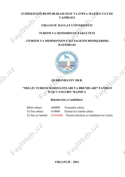 turizm va mehmonxona xo'jaligini boshqarish — DOCX