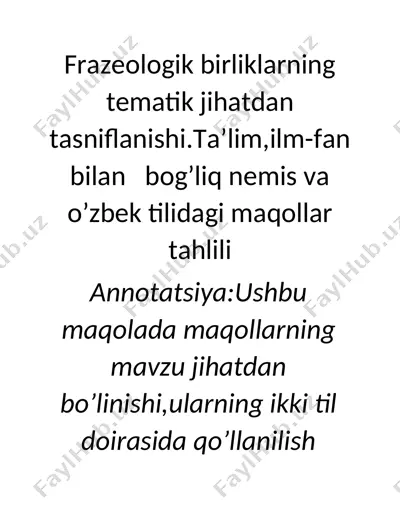 frazeologik birliklarning tematik jihatdan tasniflanishi — DOCX