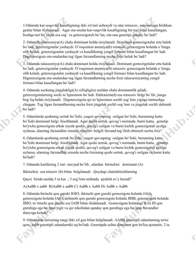 genetika va irsono biologiya bo'yicha misollar — DOCX