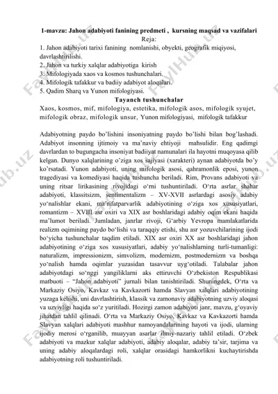 jahon adabiyoti fanining predmeti, kursning maqsad va vazifalari — DOCX