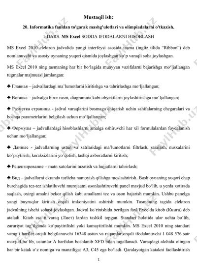 ms excel sodda ifodalarni hisoblash — DOCX